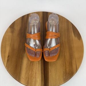$375 Womens Shekudo Manly Orange Leather Thong Toe Loop Slide Sandals Size EU 39